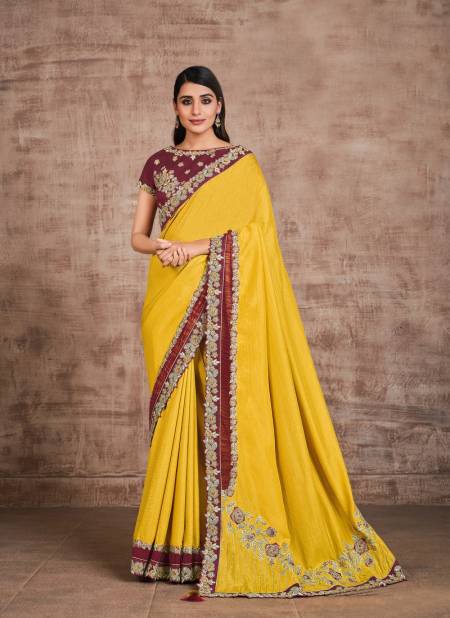 Yellow Colour Latest Designer Fancy Festive Wear Embroidery Work Heavy Saree Collection 21719